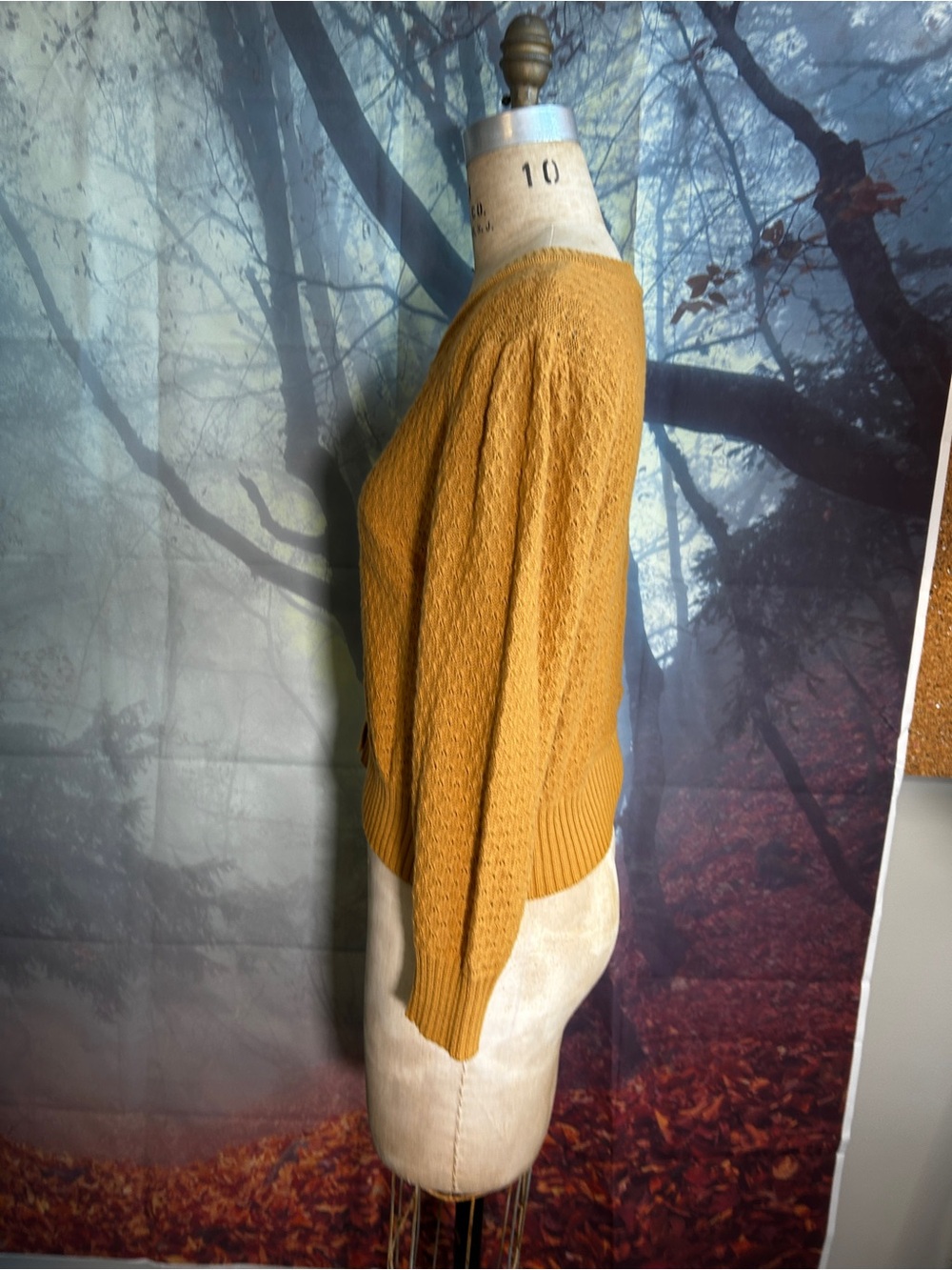 Mustard Crewneck Button-Front Women's Sweater - Picture 2 of 5